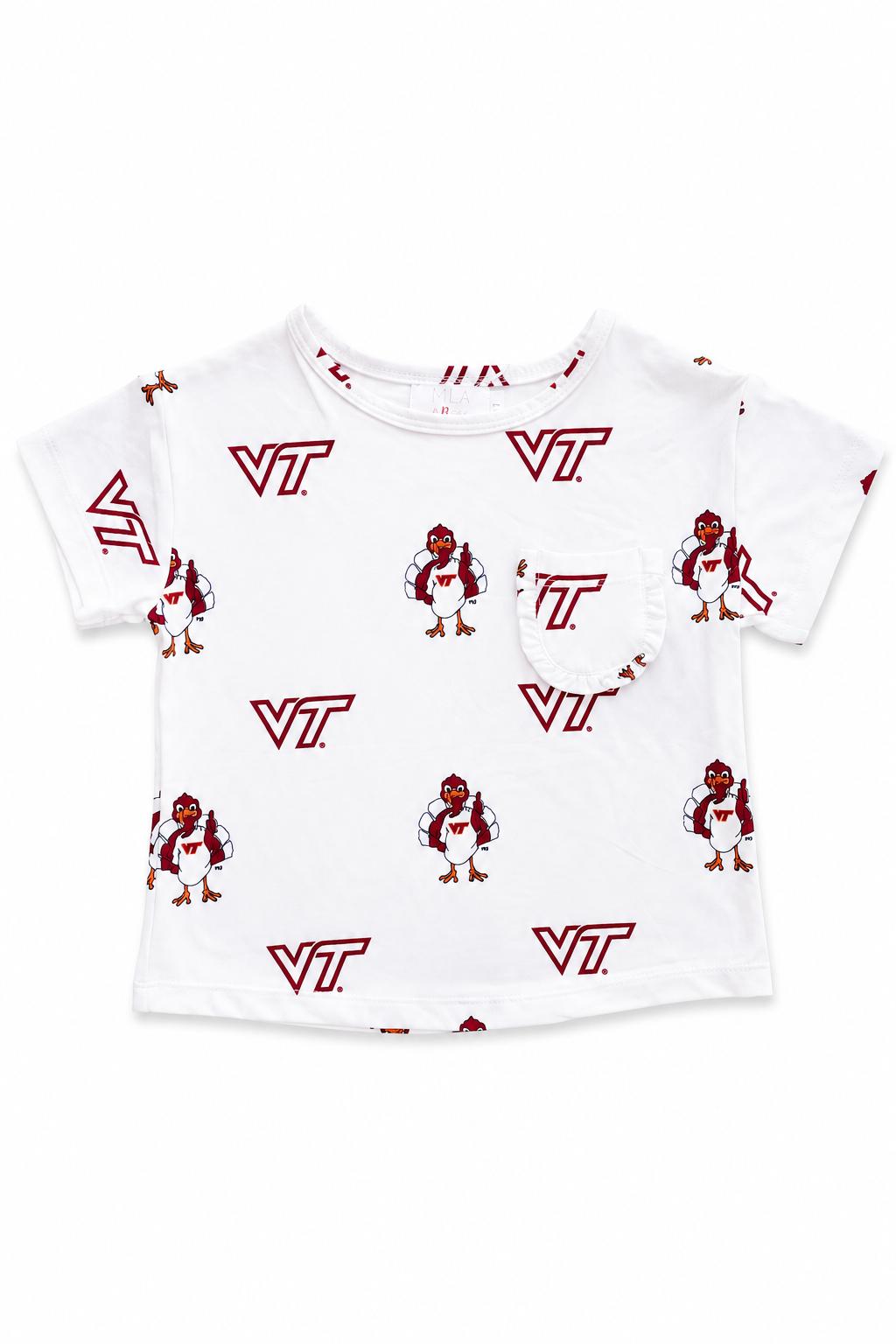 Virginia Tech White Hokie Ruffle Pocket Tee-Mila & Rose ®