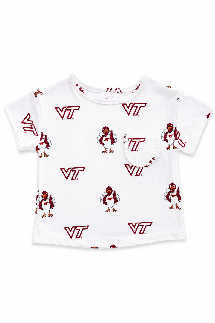 Virginia Tech White Hokie Ruffle Pocket Tee-Mila & Rose ®