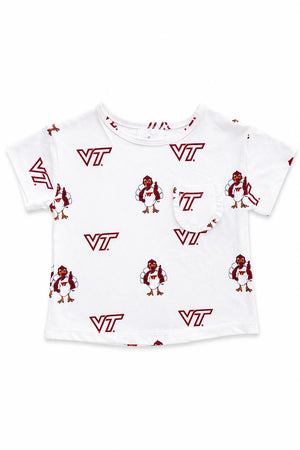 Virginia Tech White Hokie Ruffle Pocket Tee-Mila & Rose ®