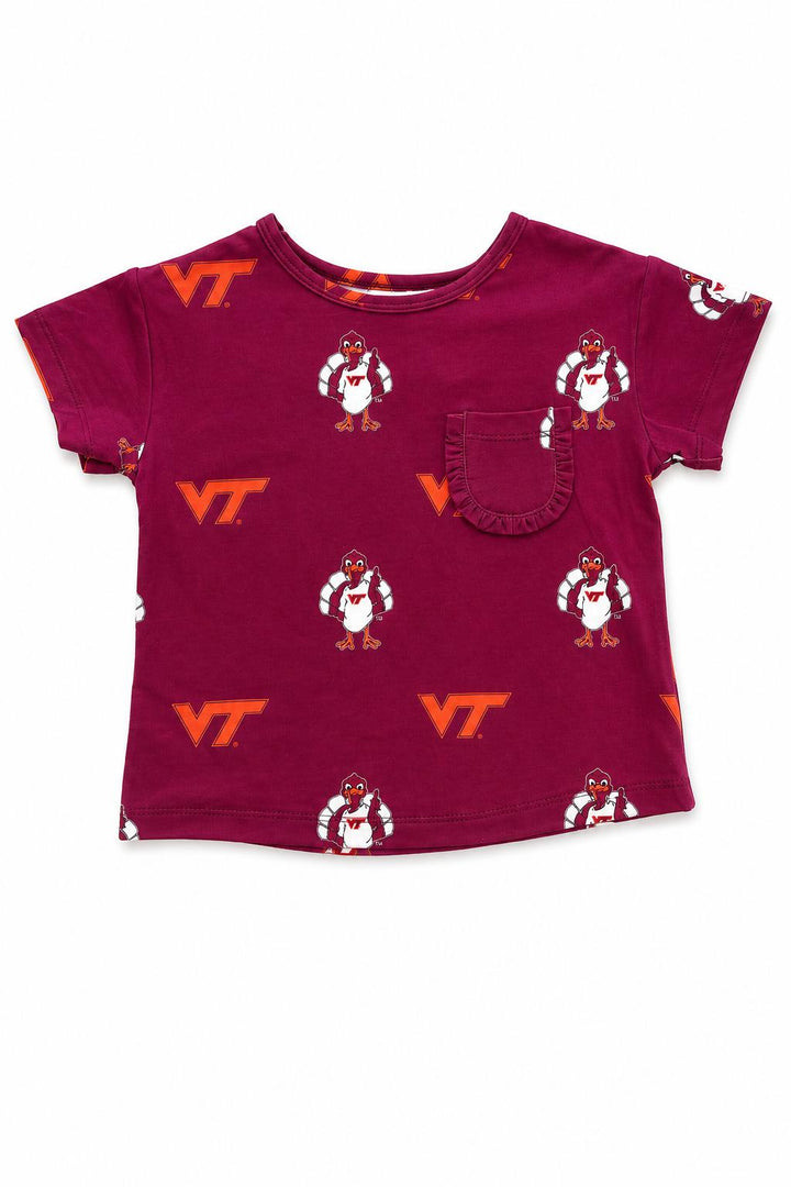 Virginia Tech Maroon Hokie Ruffle Pocket Tee-Mila & Rose ®