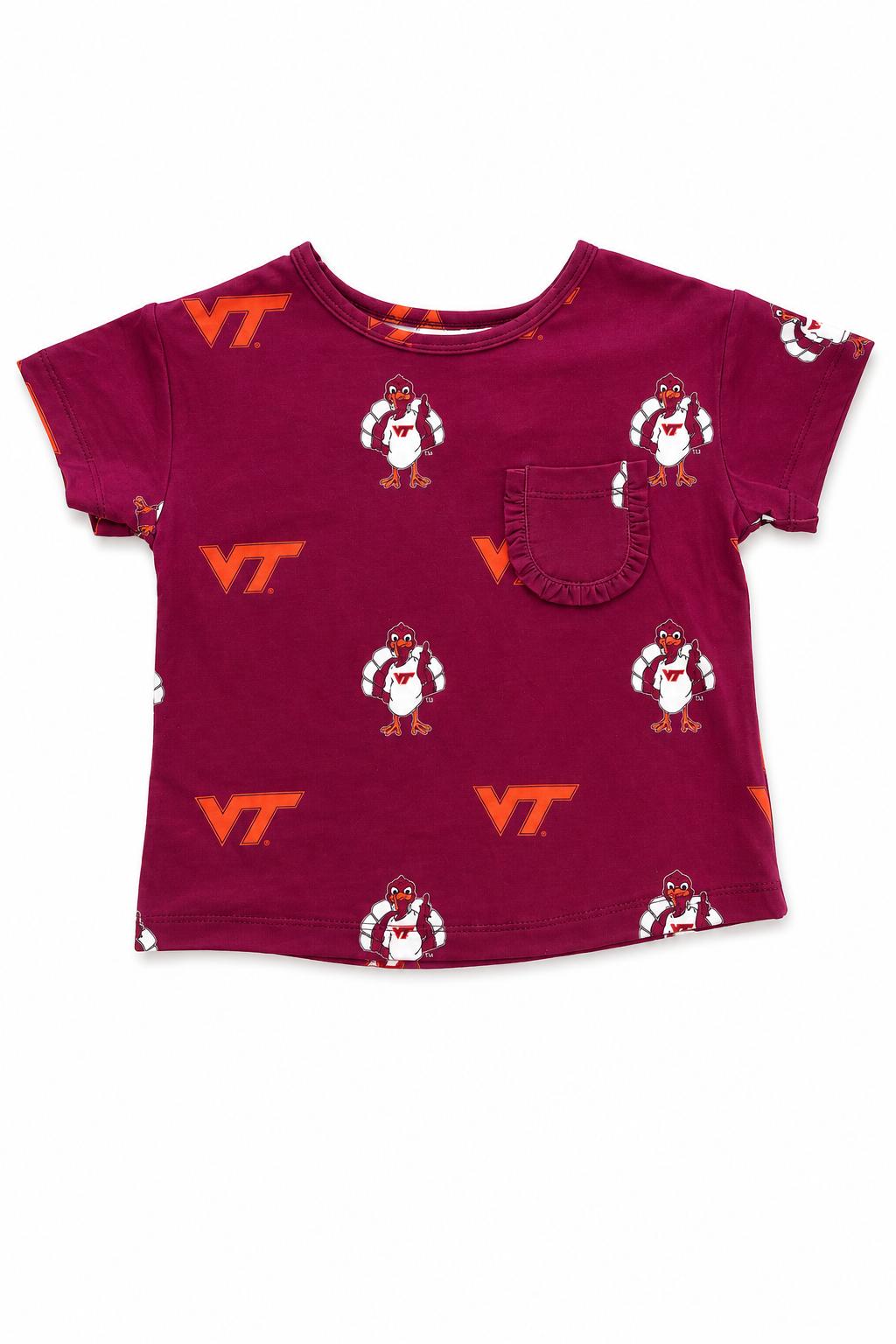 Virginia Tech Maroon Hokie Ruffle Pocket Tee-Mila & Rose ®