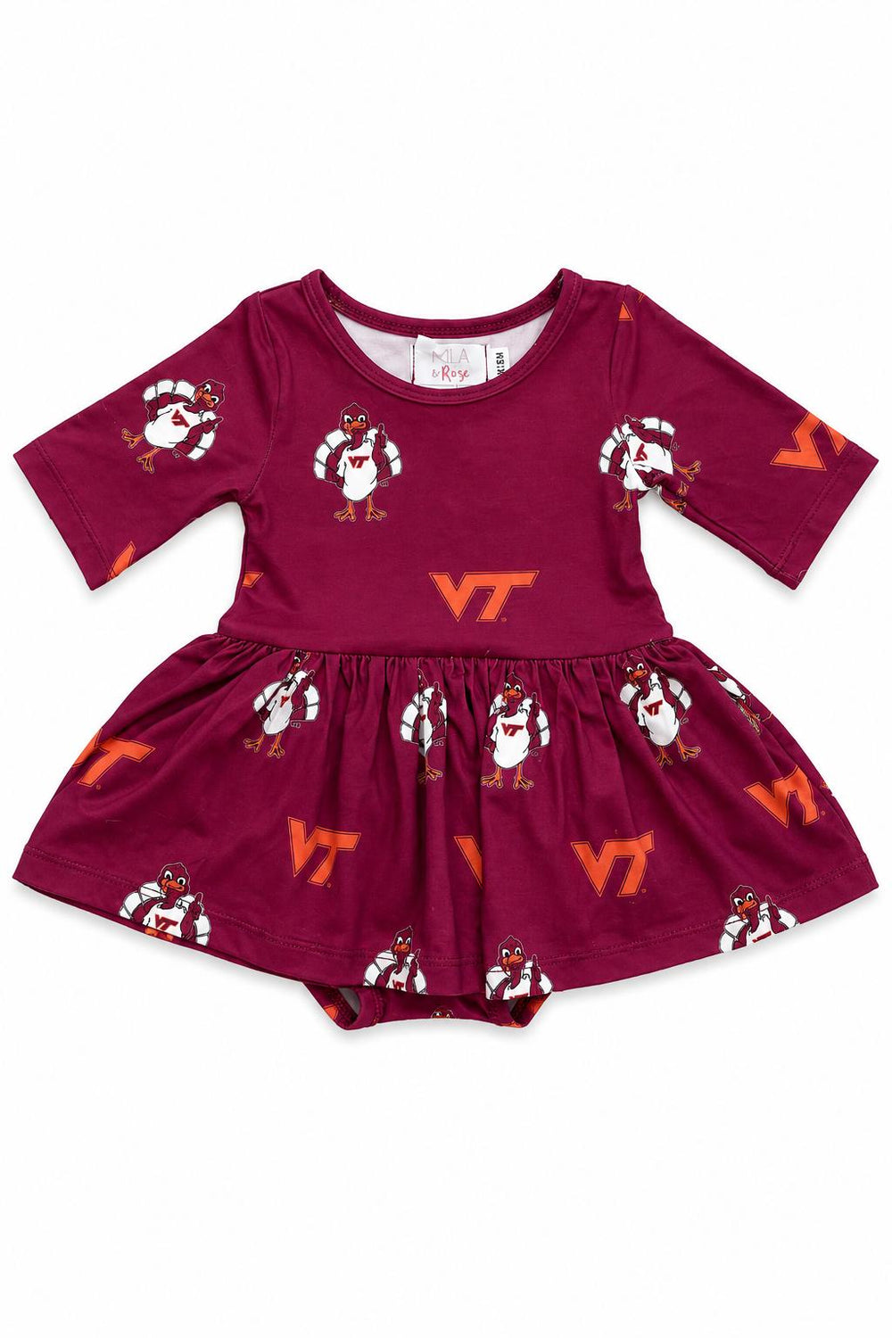 Virginia Tech Maroon Hokie 3/4 Sleeve Twirl Bodysuit-Mila & Rose ®