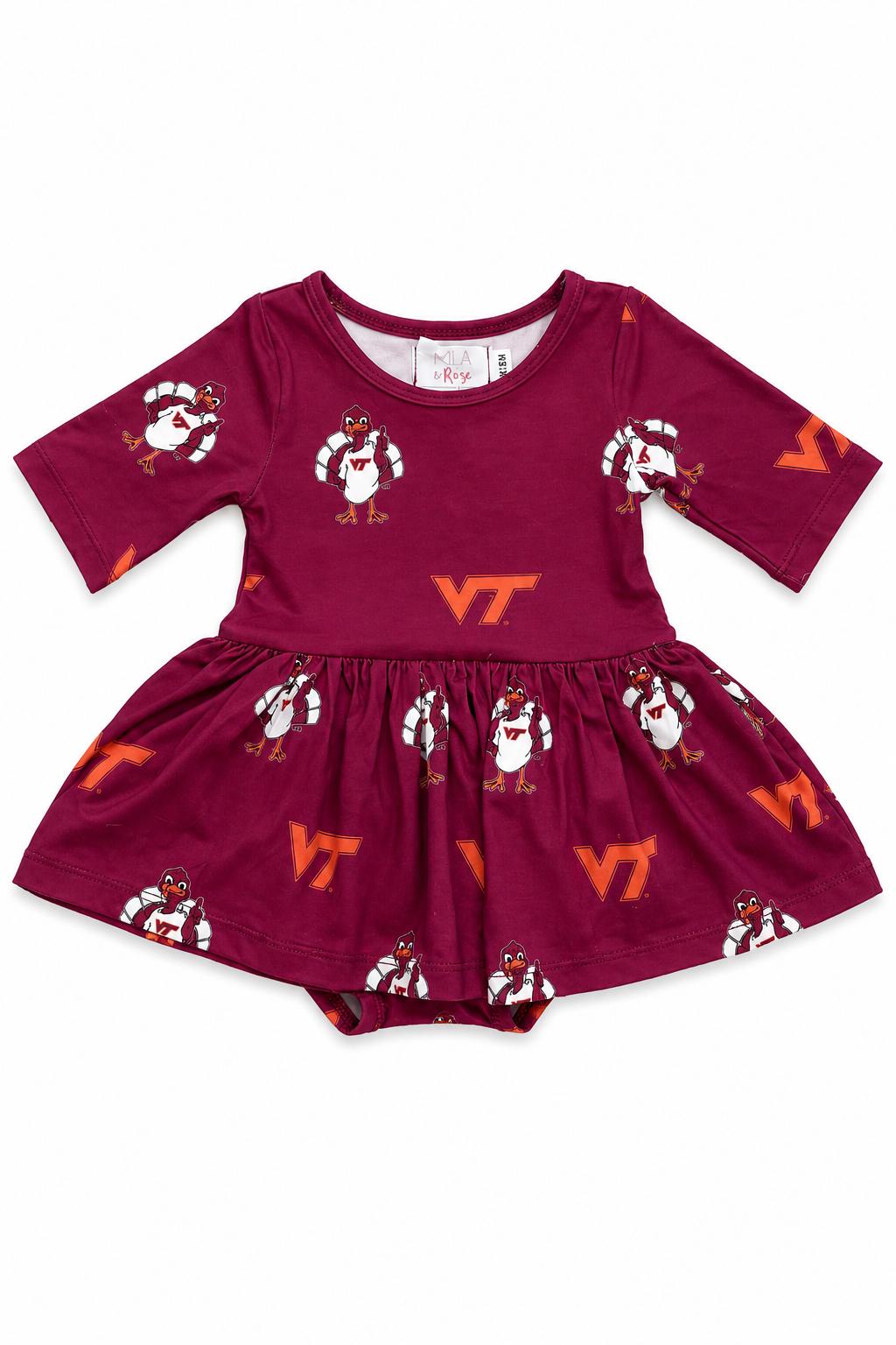 Virginia Tech Maroon Hokie 3/4 Sleeve Twirl Bodysuit-Mila & Rose ®