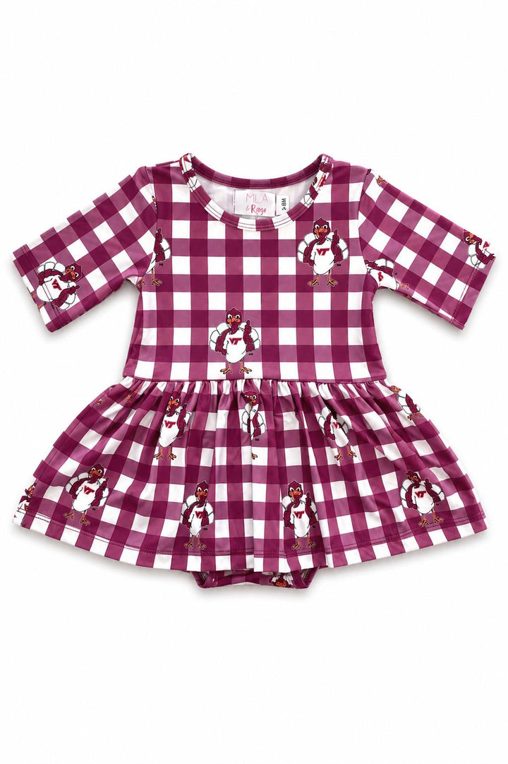 Virginia Tech Plaid Hokie 3/4 Sleeve Twirl Bodysuit-Mila & Rose ®