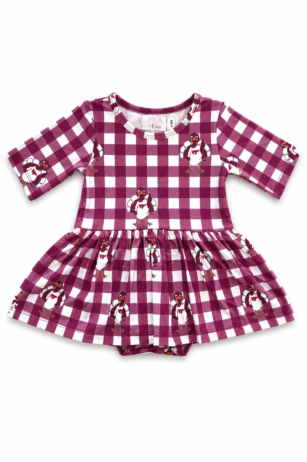 Virginia Tech Plaid Hokie 3/4 Sleeve Twirl Bodysuit-Mila & Rose ®