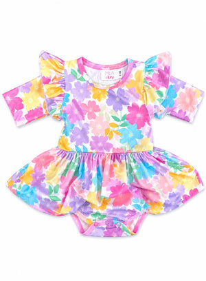 Colorful Carnations 3/4 Sleeve Flutter Twirl Bodysuit-Mila & Rose ®