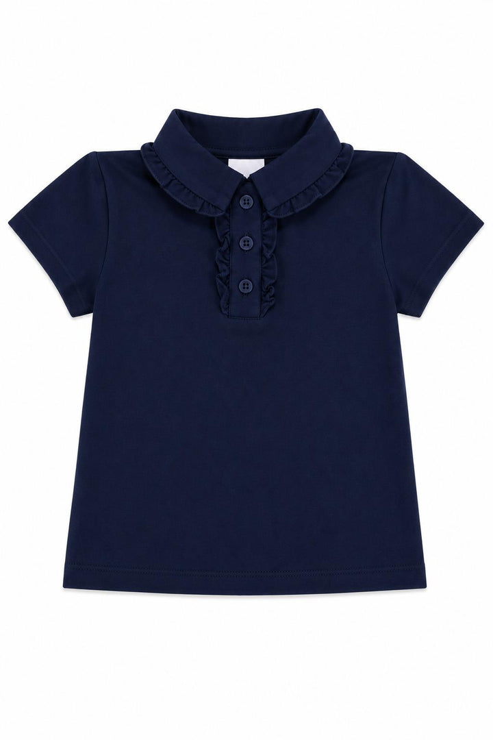 Navy S/S Ruffle Polo-Mila & Rose ®
