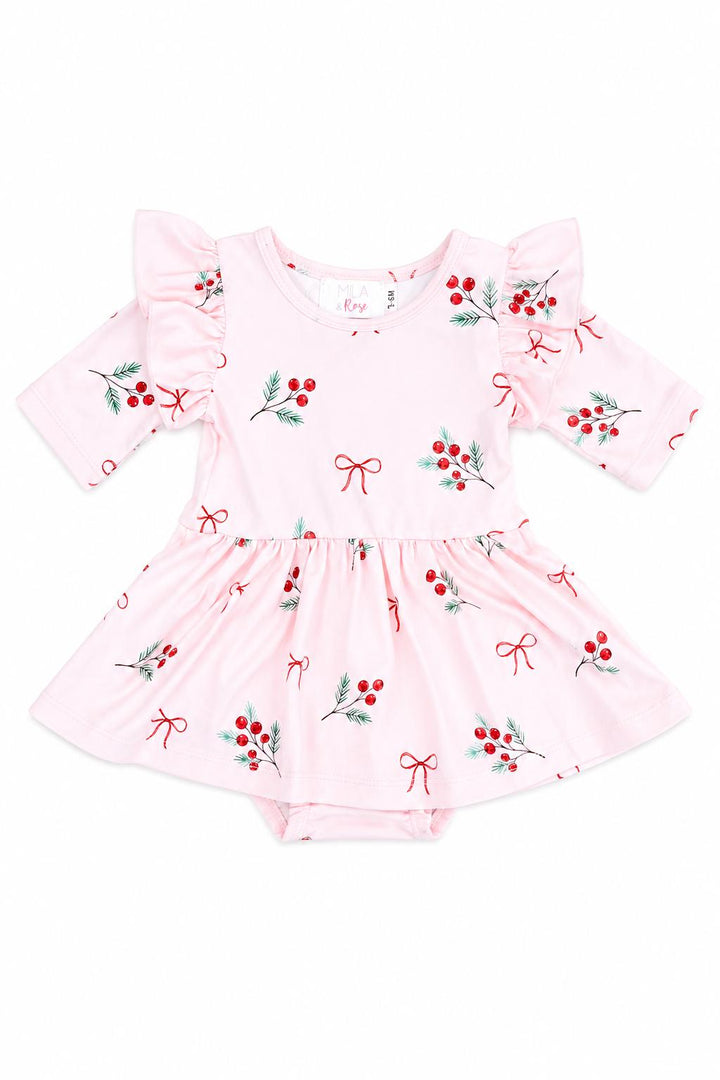 Winter Berries 3/4 Sleeve Flutter Twirl Bodysuit-Mila & Rose ®