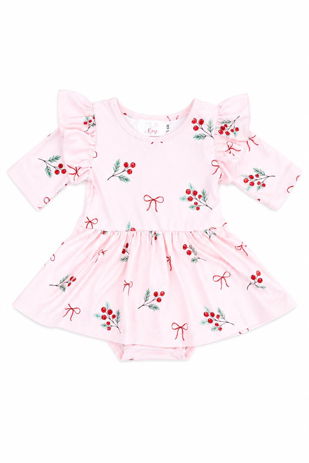 Winter Berries 3/4 Sleeve Flutter Twirl Bodysuit-Mila & Rose ®