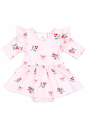 Winter Berries 3/4 Sleeve Flutter Twirl Bodysuit-Mila & Rose ®