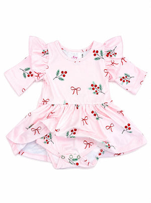 Winter Berries 3/4 Sleeve Flutter Twirl Bodysuit-Mila & Rose ®