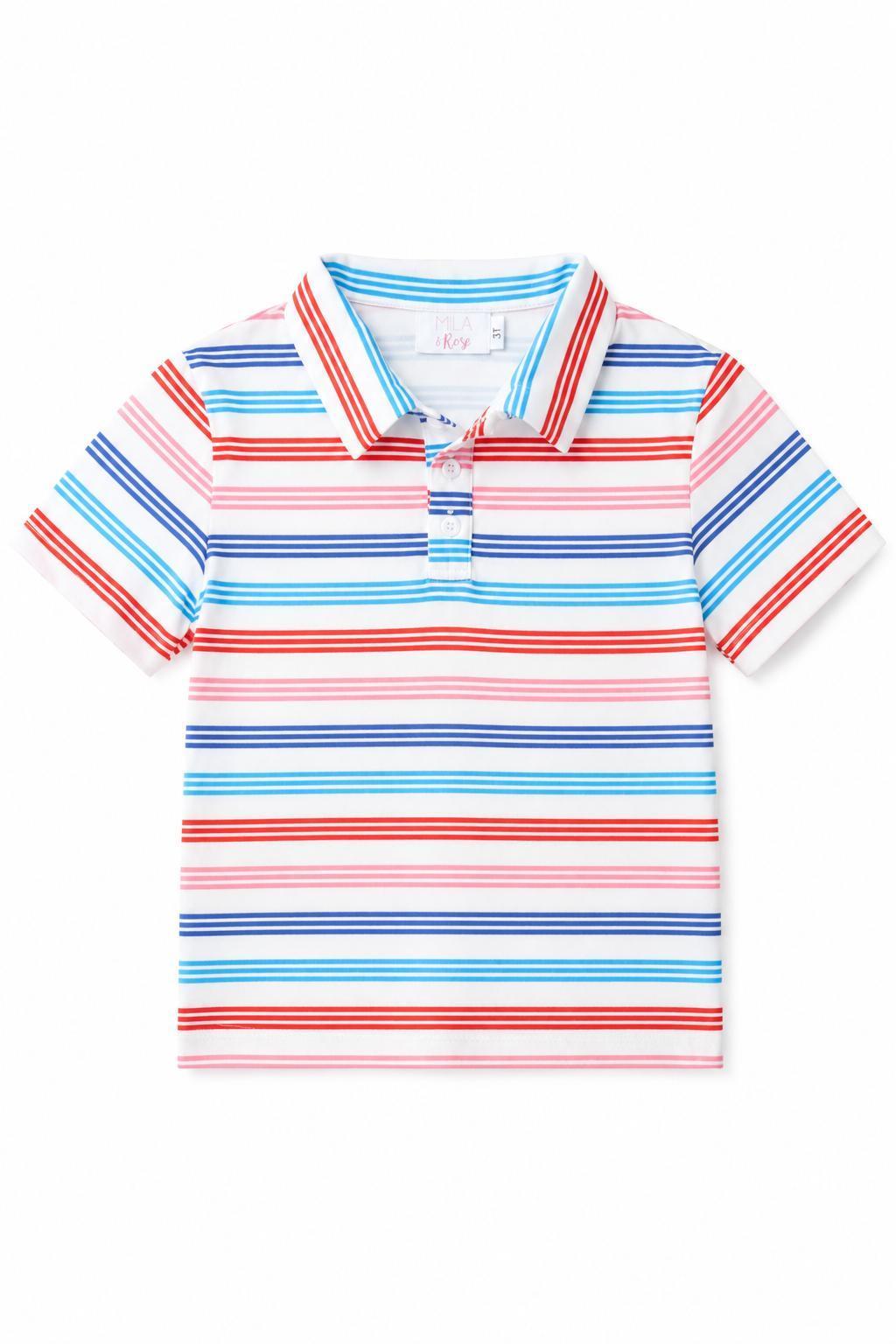 Boys Red, White & Stripe S/S Polo-Mila & Rose ®