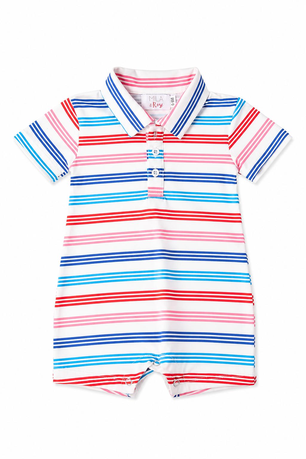 Red, White & Stripe Polo Shorty One-Piece-Mila & Rose ®