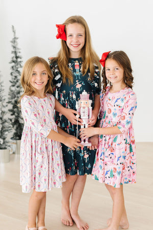 Christmas Ballet 3/4 Sleeve Ruffle Twirl Dress-Mila & Rose ®