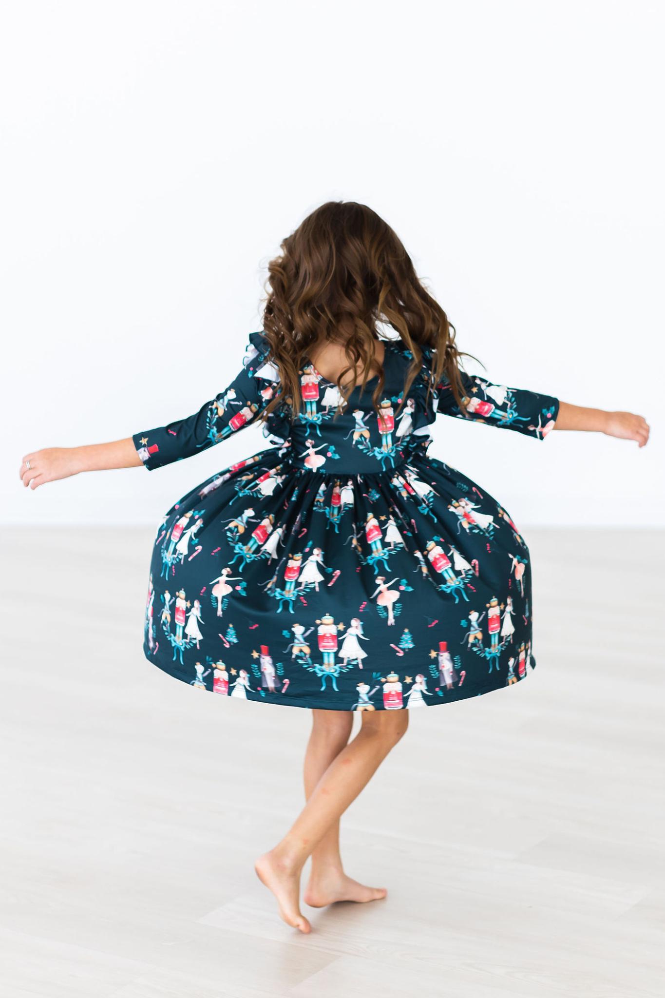 Christmas Ballet 3/4 Sleeve Ruffle Twirl Dress-Mila & Rose ®