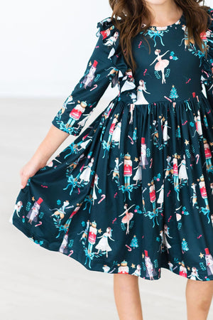 Christmas Ballet 3/4 Sleeve Ruffle Twirl Dress-Mila & Rose ®