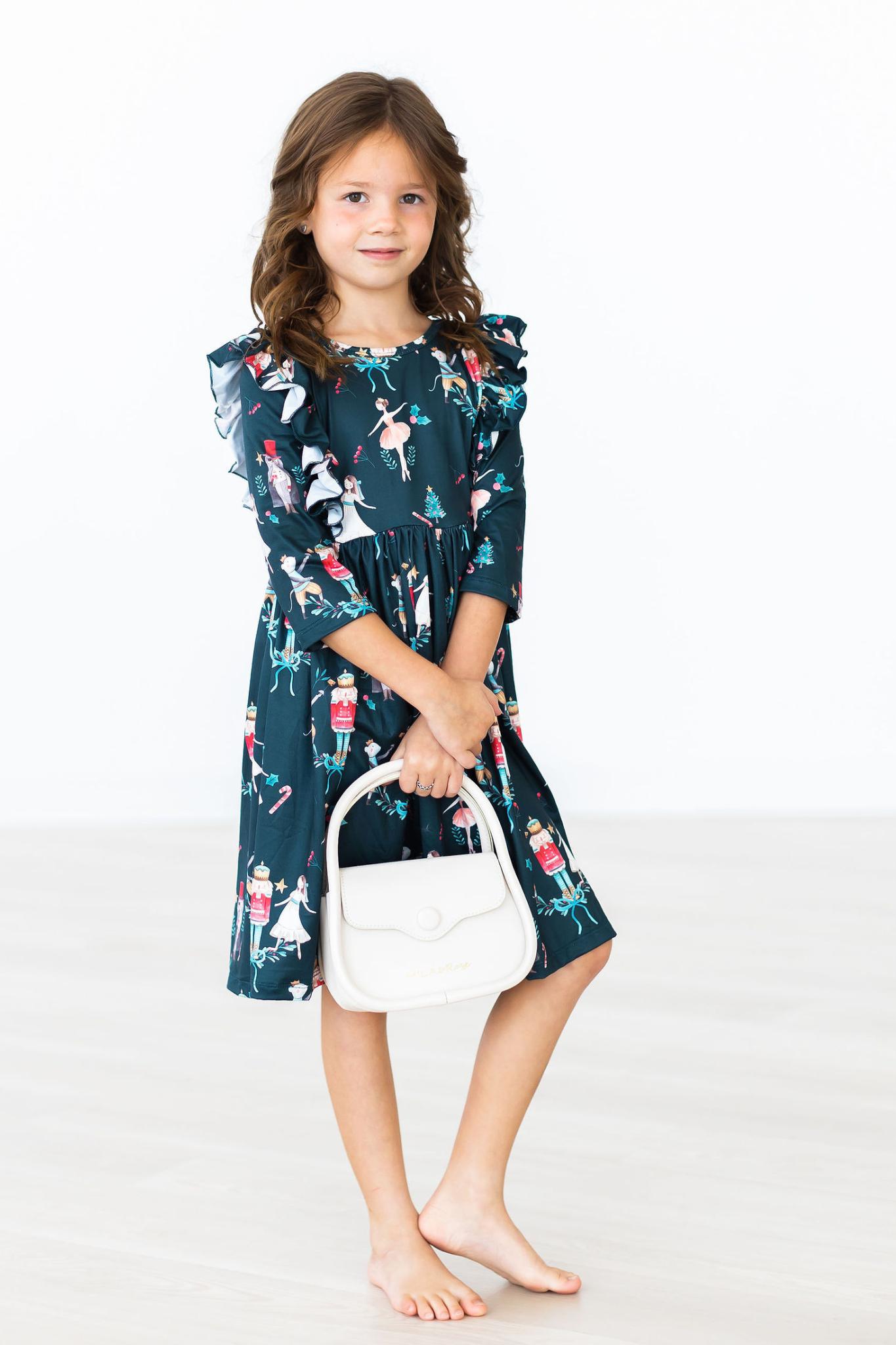 Christmas Ballet 3/4 Sleeve Ruffle Twirl Dress-Mila & Rose ®