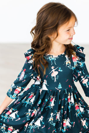 Christmas Ballet 3/4 Sleeve Ruffle Twirl Dress-Mila & Rose ®