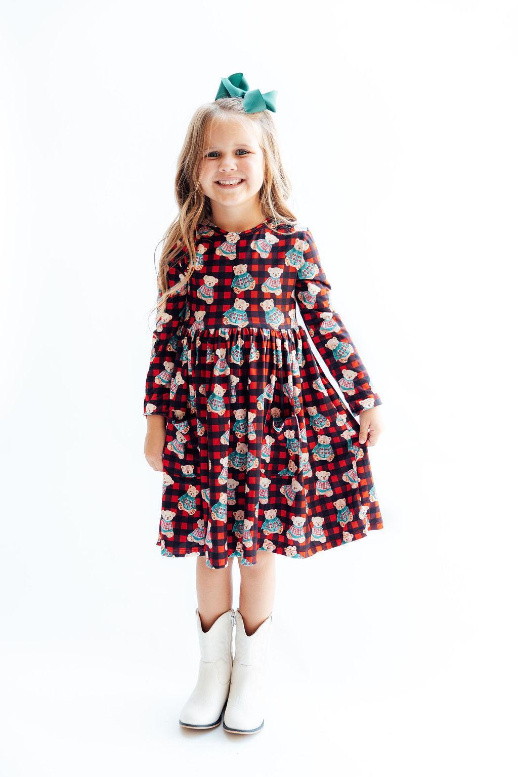 Christmas Bears L/S Pocket Twirl Dress-Mila & Rose ®