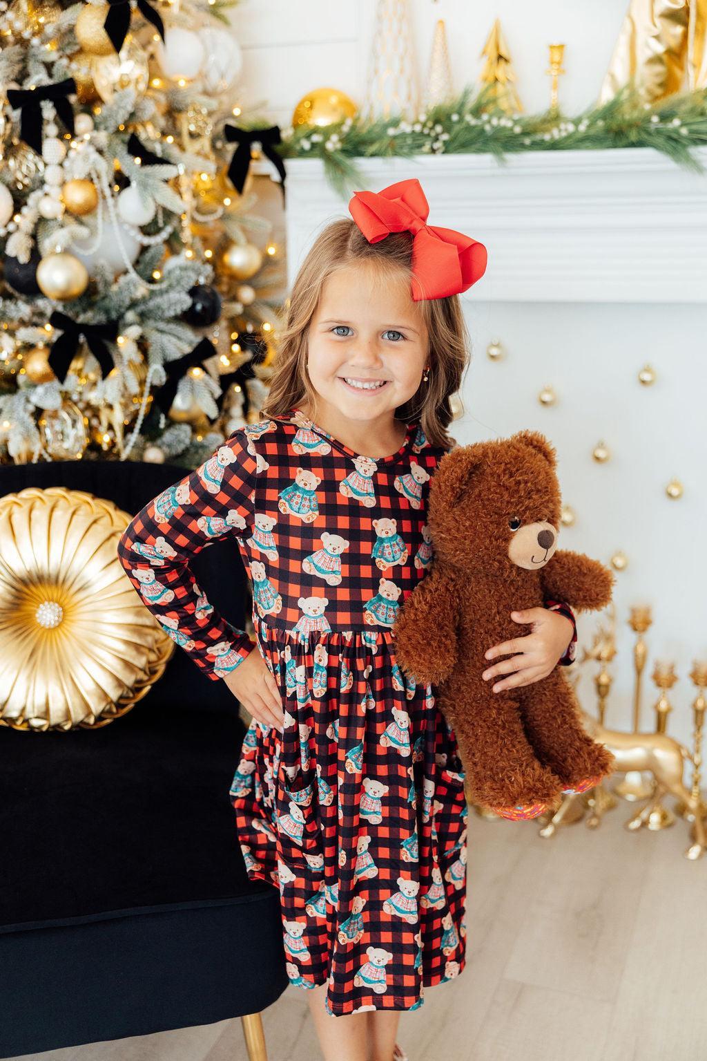 Christmas Bears L/S Pocket Twirl Dress-Mila & Rose ®