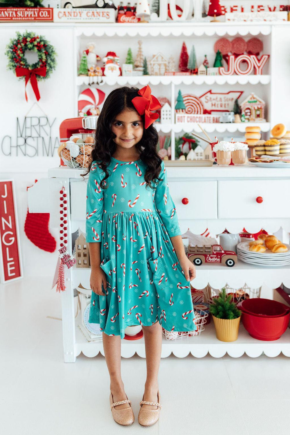 Christmas Candy 3/4 Sleeve Pocket Twirl Dress-Mila & Rose ®