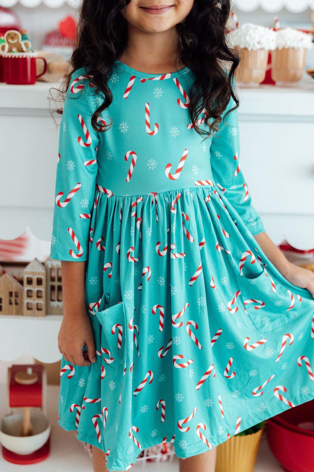 Christmas Candy 3/4 Sleeve Pocket Twirl Dress-Mila & Rose ®