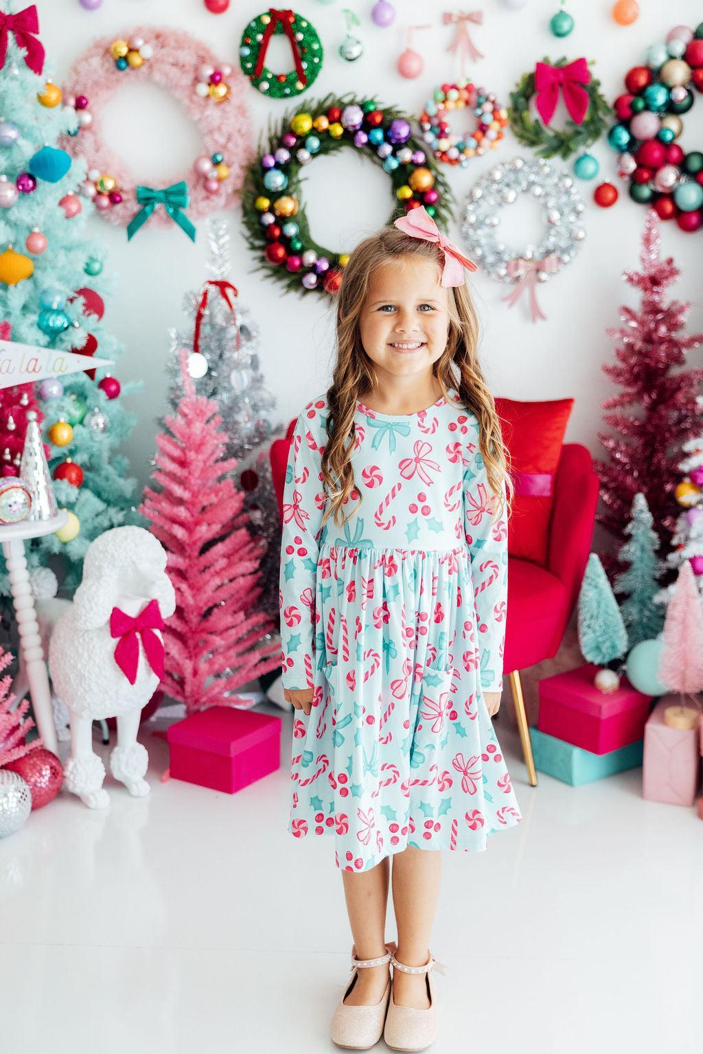 Very Merry Long Sleeve Pocket Twirl Dress 5-6Y