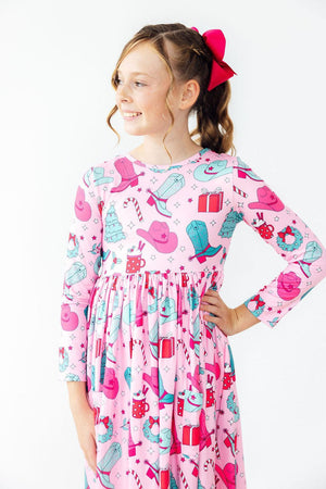 Christmas Cowgirl L/S Pocket Twirl Dress-Mila & Rose ®