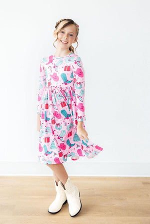 Christmas Cowgirl L/S Pocket Twirl Dress-Mila & Rose ®