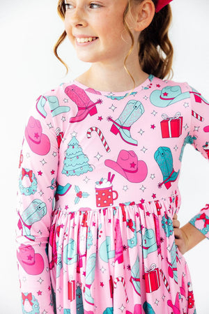 Christmas Cowgirl L/S Pocket Twirl Dress-Mila & Rose ®