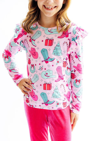 Christmas Cowgirl L/S Ruffle Tee-Mila & Rose ®
