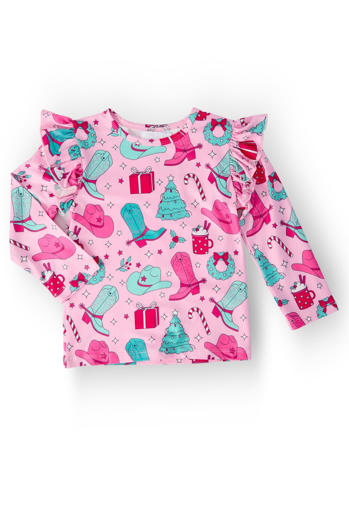 Christmas Cowgirl L/S Ruffle Tee-Mila & Rose ®