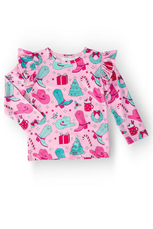 Christmas Cowgirl L/S Ruffle Tee-Mila & Rose ®