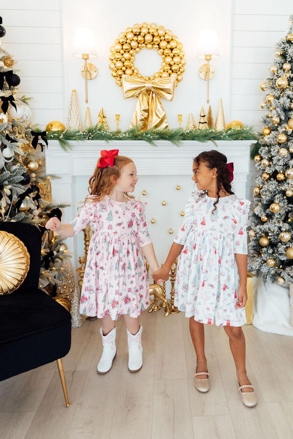 Clara's Christmas 3/4 Sleeve Ruffle Twirl Dress-Mila & Rose ®