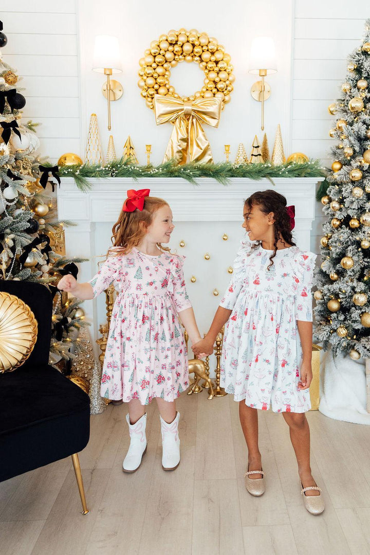 Clara's Christmas 3/4 Sleeve Ruffle Twirl Dress-Mila & Rose ®