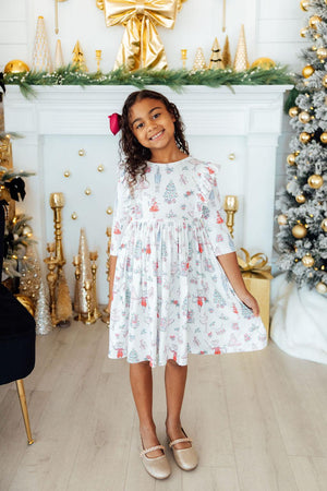 Clara's Christmas 3/4 Sleeve Ruffle Twirl Dress-Mila & Rose ®