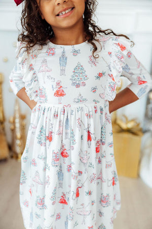 Clara's Christmas 3/4 Sleeve Ruffle Twirl Dress-Mila & Rose ®