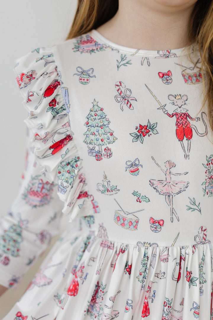 Clara's Christmas 3/4 Sleeve Ruffle Twirl Dress-Mila & Rose ®