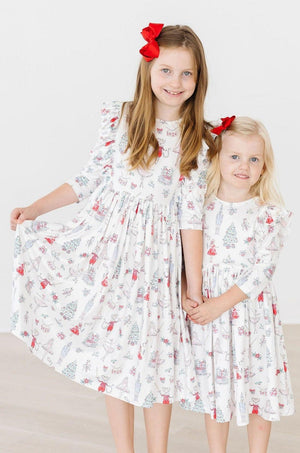 Clara's Christmas 3/4 Sleeve Ruffle Twirl Dress-Mila & Rose ®
