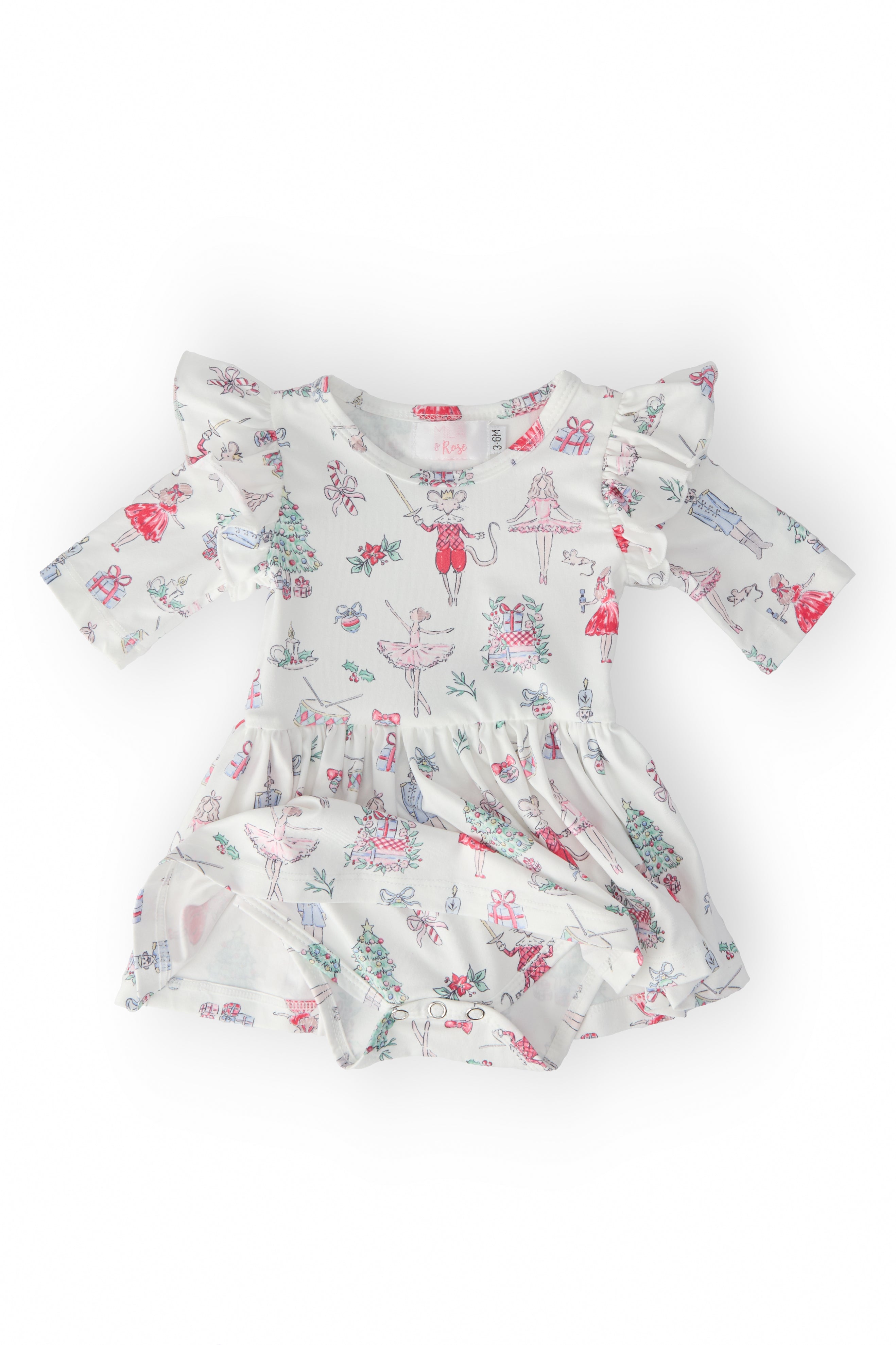 Clara's Christmas 3/4 Sleeve Flutter Twirl Bodysuit-Mila & Rose ®