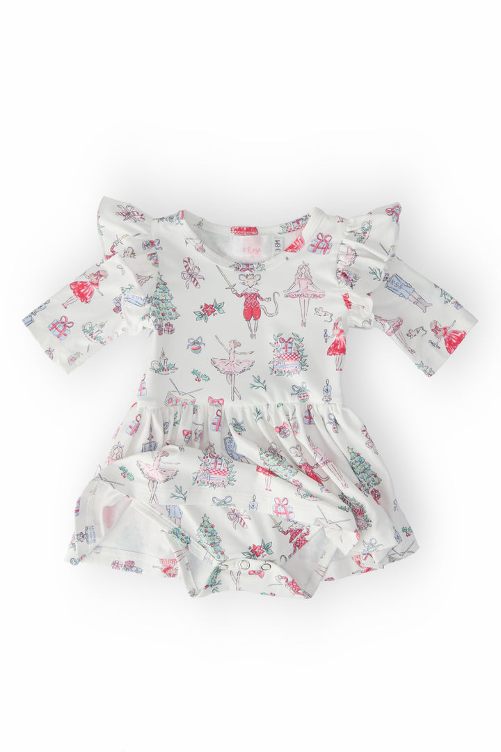 Clara's Christmas 3/4 Sleeve Flutter Twirl Bodysuit-Mila & Rose ®