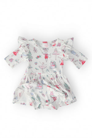 Clara's Christmas 3/4 Sleeve Flutter Twirl Bodysuit-Mila & Rose ®