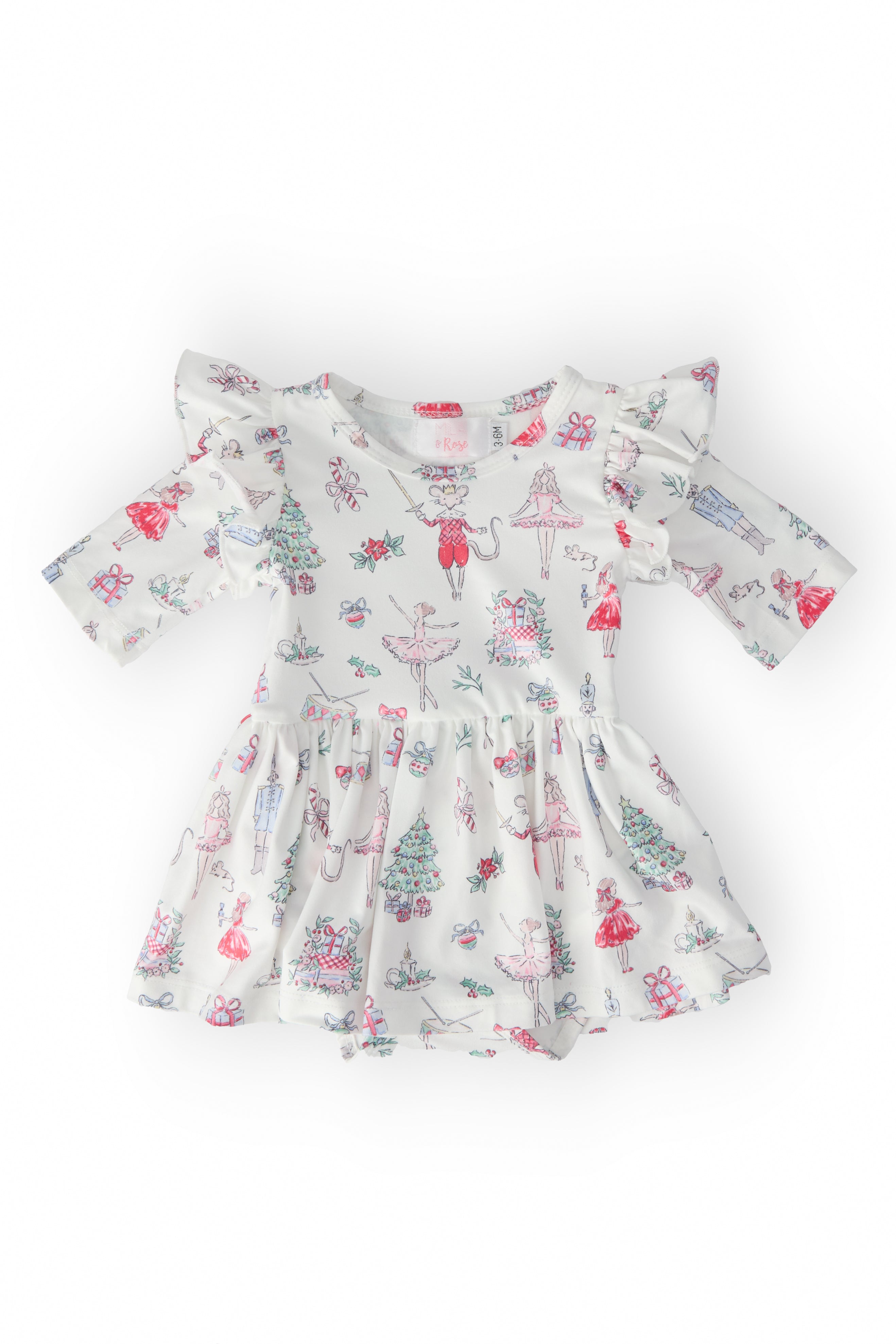 Clara's Christmas 3/4 Sleeve Flutter Twirl Bodysuit-Mila & Rose ®