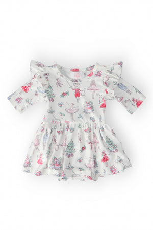 Clara's Christmas 3/4 Sleeve Flutter Twirl Bodysuit-Mila & Rose ®
