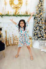 Classic Christmas 3/4 Sleeve Ruffle Twirl Dress-Mila & Rose ®