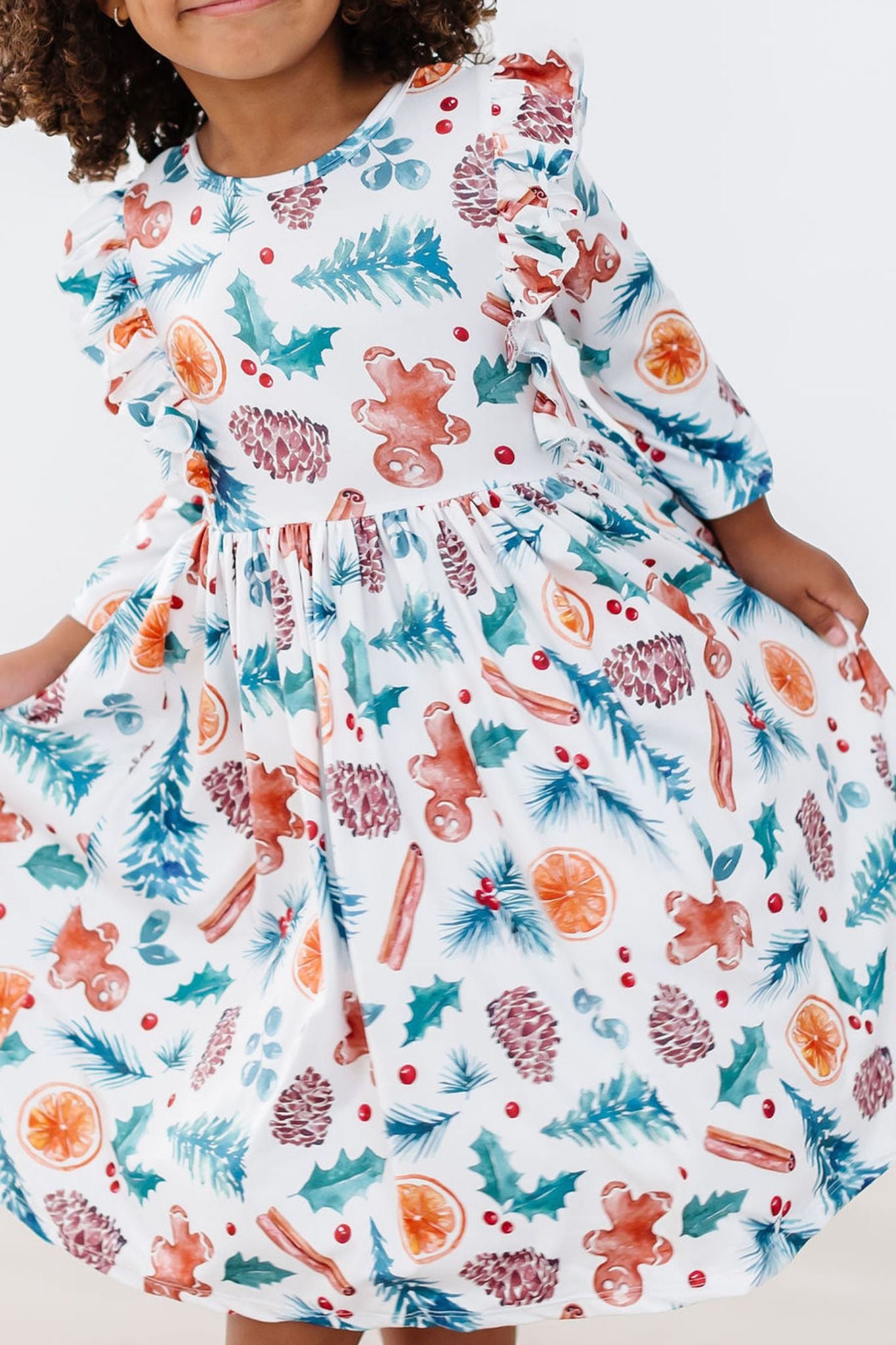 Girls' Classic Christmas 3/4 Sleeve Ruffle Twirl Dress Size: 5/6 By Mila & Rose Girls' Classic Christmas 3/4 Sleeve Ruffle Twirl Dress Size: 5/6 By Mila & Rose