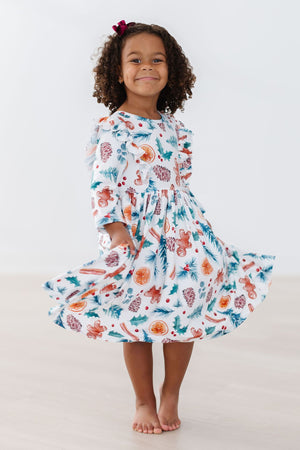 Classic Christmas 3/4 Sleeve Ruffle Twirl Dress-Mila & Rose ®