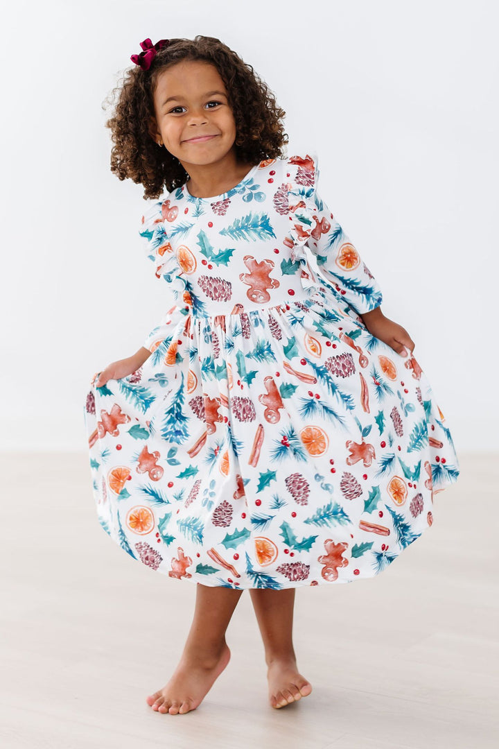 Classic Christmas 3/4 Sleeve Ruffle Twirl Dress-Mila & Rose ®