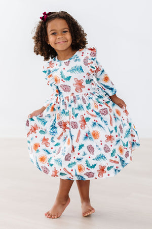 Classic Christmas 3/4 Sleeve Ruffle Twirl Dress-Mila & Rose ®
