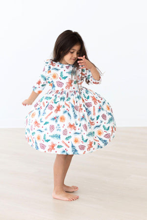 Classic Christmas 3/4 Sleeve Ruffle Twirl Dress-Mila & Rose ®